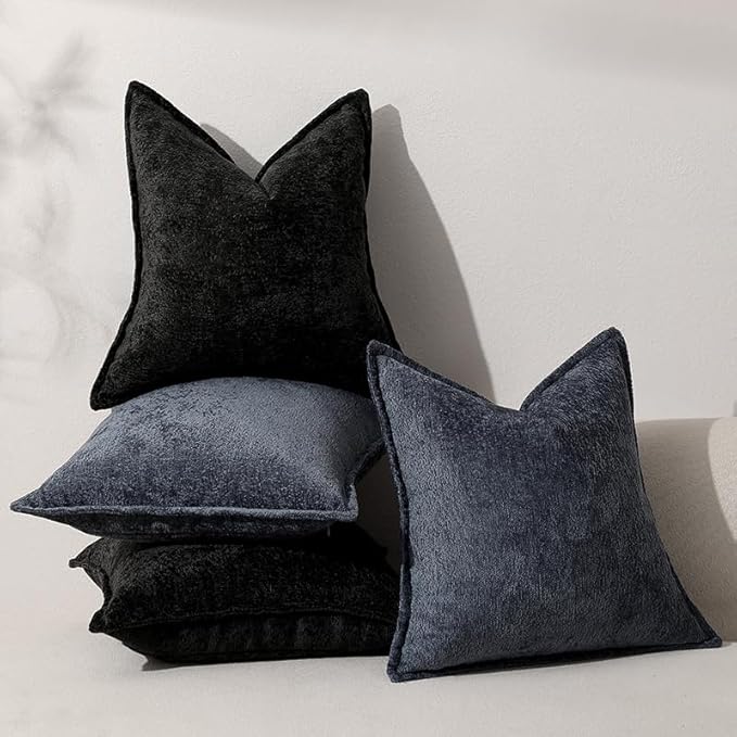 DEZENE Pack of 2 Navy Decorative Throw Pillow Covers 24x24 Cozy Soft Chenille Accent Vintage Square Couch Pillow Covers for Home Decor Bed Sofa Living Room