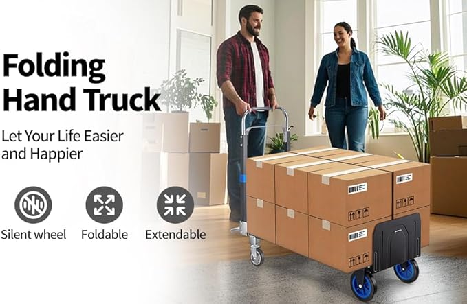 Pro 3 in 1 Aluminium Hand Truck 660lbs Capacity, Heavy Duty Convertible Hand Truck Dolly W/ 4 Rubber Wheels, Foldable Dolly Cart Collapsible Trolley for Warehouse Home Moving