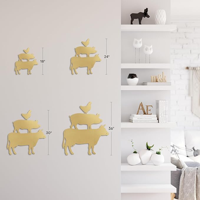 SIGNLEADER Metal Wall Art Decor Chicken, Pig, Cow Minimalist Modern Abstract Wall Sculpture Hangings Home Decoration for Living Room, Bedroom, Bathroom, Kitchen, Outdoor - 18" Gold