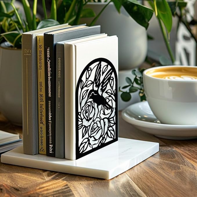 Peacoblue Metal Bookends for Shelves, Heavy Duty Study Beautiful Tall Hummingbird Book Stoppers Bookends Used on Desk, Shelf, Farmhouse for Small, Large Books 5.3"x4.3"x7.9", 1 Pair(Hummingbird)