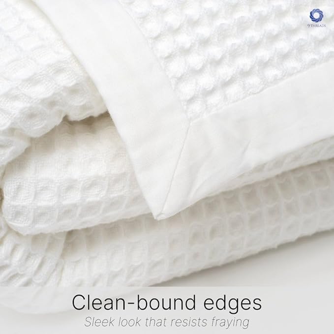 9Threads GOTS Certified Organic Cotton Waffle Weave Blanket, Twin Bed Blanket, 66"X90"Cozy Throw Blanket for Couch, Modern Home Decor, Throw Blankets, Comfy Waffle Blanket & Soft Bed Blankets - White