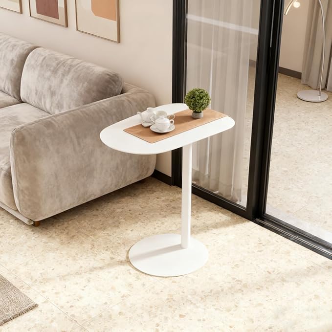 C Shaped Side Table End Coffee Tables, Aesthetics Minimalist Accent Tables, Multifunction Oval Metal Side Tables for Living Room Bedroom Sofa Balcony Couch Patio Yard Garden Indoor & Outdoor