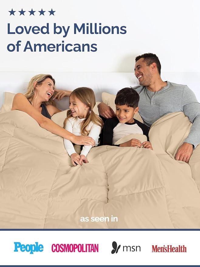 Cal King Size Cream & Antique White Reversible Alternative Down Comforter - Warm Lightweight Breathable Hotel Quality Bedding Set - All Season Cozy Oversized Cooling Microfiber Duvet Insert Comforter