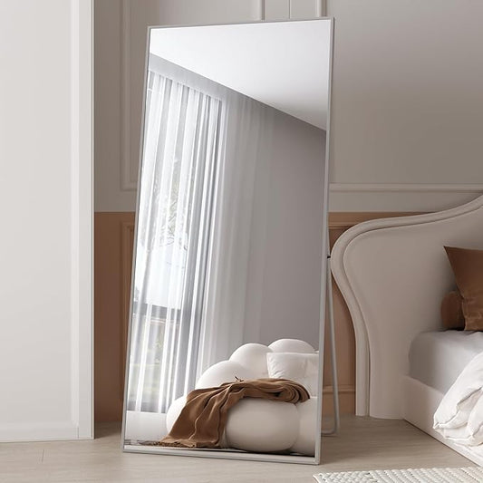 LFT HUIMEI2Y Full Length Mirror - 65"x22", Rectangle Tempered Mirror with Stand, Wall Mounted for Bedroom or Living Room, Silver