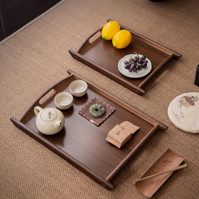 Wood Serving Tray with Handles, Wooden Tray, 20.47 inch Square Decorative Serving Trays Platters for Home, Party, Coffee Table,Dining Table & Countertop