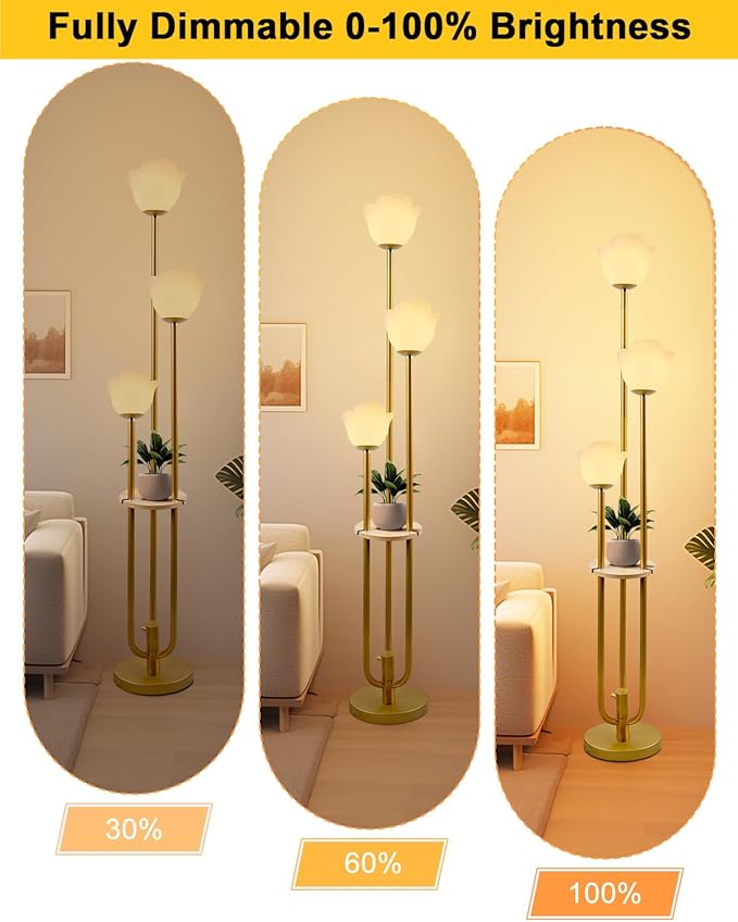 ACOHOOK 63IN Floral Floor Lamp with Table, 3-Lights Dimmable Flower Floor Lamps for Wedding Party, 3000K Warm White Modern Tall Standing Lamp for Living Room/Bedroom