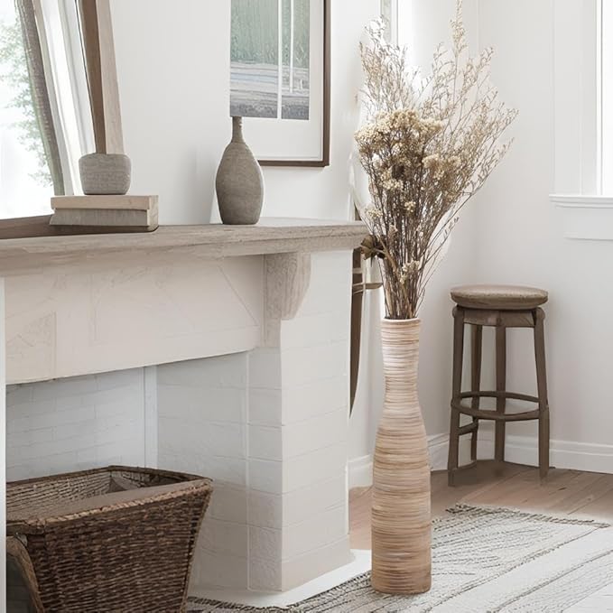 ALMA 20" White & Browm Tall Skinny Vase for Flowers, Decorative Thin Pampas Grass Vases for Living Room Floor, Dinner Table, Entryway, Fireplace, Bookshelf, Offer, Home Decor