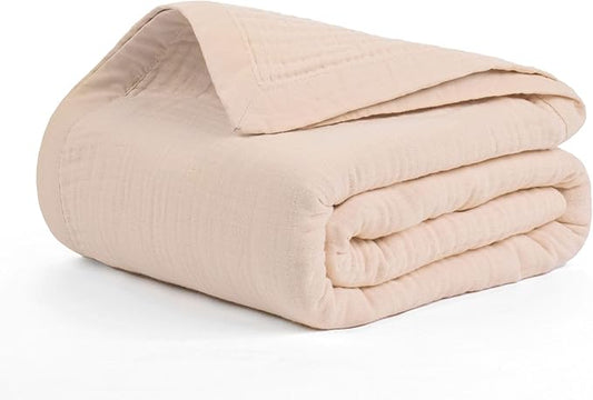 Salt Earth 100% Cotton Muslin Throw Blanket Gauze Blanket 55"X75" Twin, 4 Layered for Couch, Bed, Living Room, Home, Lightweight & All Season Blankets & Throws, Easy wash, Skin Friendly (Parchment)