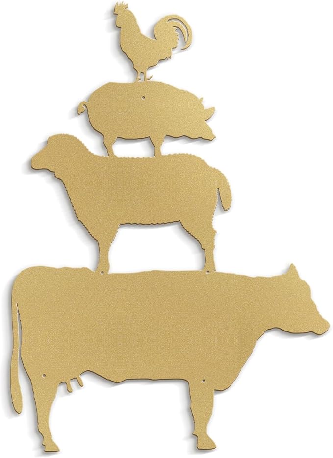 SIGNLEADER Metal Wall Art Decor Chicken, Pig, Horse, Cow Minimalist Modern Abstract Wall Sculpture Hangings Home Decoration for Living Room, Bedroom, Bathroom, Kitchen, Outdoor - 18" Gold