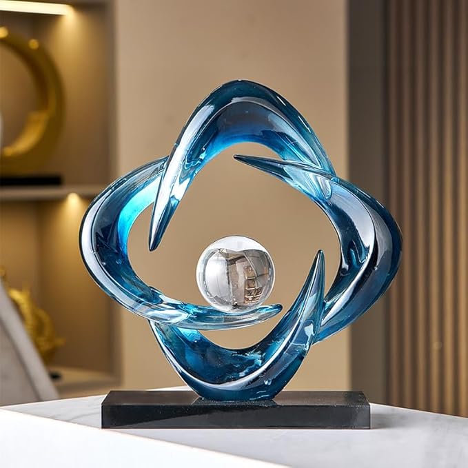 Abstract Art Sculpture, Resin Gold Decorative Statue, Modern White Ornaments for Living Room, Decorativas Modernas for Coffee Table/Entryway/Office Collectibles (Blue)