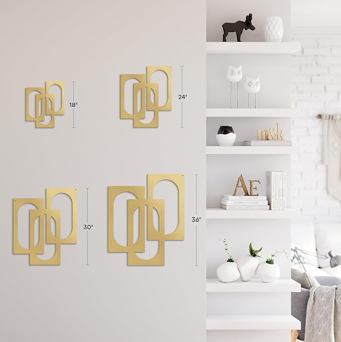 SIGNLEADER Metal Wall Decor Interlocking Abstract Geometric Minimalist Modern Luxury Wall Sculpture Hangings 3D Statue Home Decoration for Living Room, Bedroom, Bathroom, Kitchen, Fireplace, Office - 24" Gold