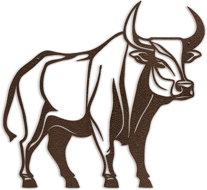 SIGNLEADER Metal Wall Art Decor Ferocious Cow Minimalist Modern Abstract Wall Sculpture Hangings Home Decoration for Living Room, Bedroom, Bathroom, Kitchen, Outdoor - 18" Bronze