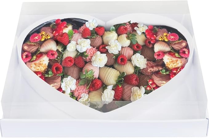 WENPACK 12.5" Cardboard Fillable Heart Shaped Mache Charcuterie Sweets Candy Decorative Box with Clear Lid (White, Heart)