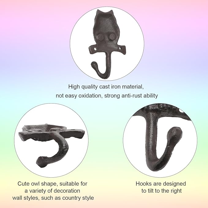 Cast Iron Owl Wall Hooks Rustic Outdoor Towel Hooks Home Hang Clothes Hats Animal Key Holder for Wall Indoor Farmhouse Decorative Hooks 2 Pcs (Owl)