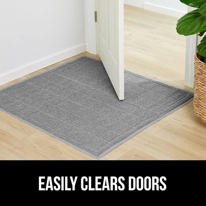 GORILLA GRIP Dirt Grabber Mesh Doormat, Low-Profile, Stain and Fade Resistant Heavy Duty Quick Dry Striped Doormats, Mats for Indoor or Outdoor Entry, Shoe Scraper, Garage Entrance Mat, 35x23, Gray