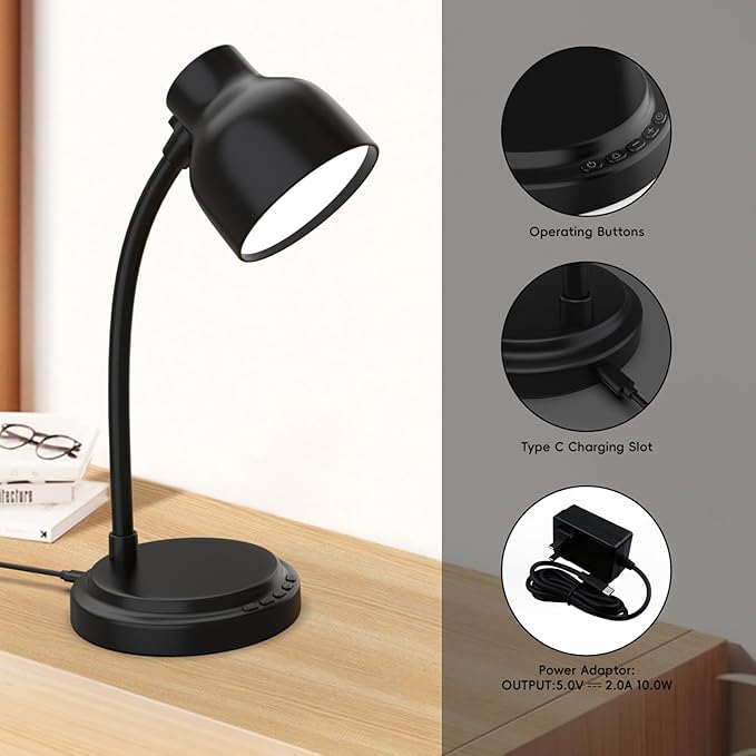 LED Desk Lamp With 96 LEDs,High lumens Table lamp,Desk Lamp for Office Home,4 Brightness Dimmable Flexible Table Lamp,Reading Light with a Timer Function for Bedside, Office, and Study Desk Use(Black)