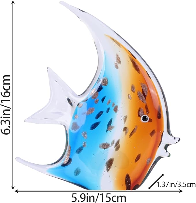 DOVDOV Hand-Blown Glass Fish Decorative Sculpture, Orange Ocean Glass Art Piece, Coastal-Themed Decor Suitable for bedrooms, Offices, Coffee Tables, and TV Stands, Marine Animal Sculpture Art.