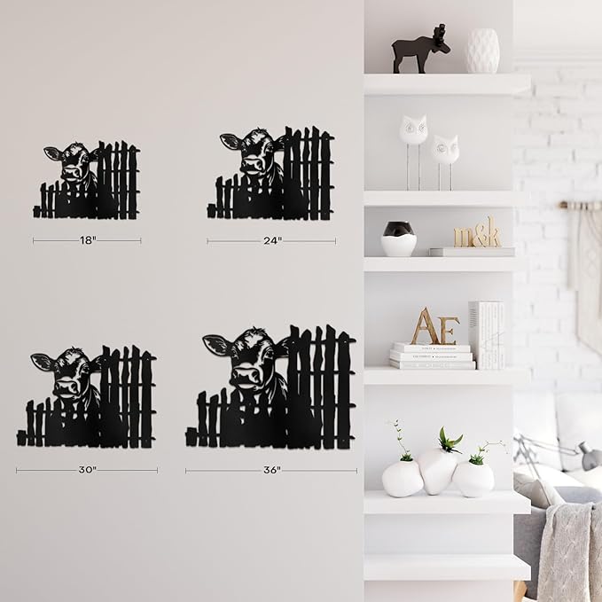 SIGNLEADER Metal Wall Art Decor Cows by the Fence Minimalist Modern Abstract Wall Sculpture Hangings Home Decoration for Living Room, Bedroom, Bathroom, Kitchen - 18" Black
