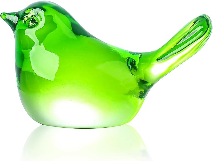 YWHL Handmade Crystal Green Bird Figurines, Animals Gifts for Birds Lovers Women Men, Art Glass Birds Collectible for Home Decor, Desk Table Home Office Decoration