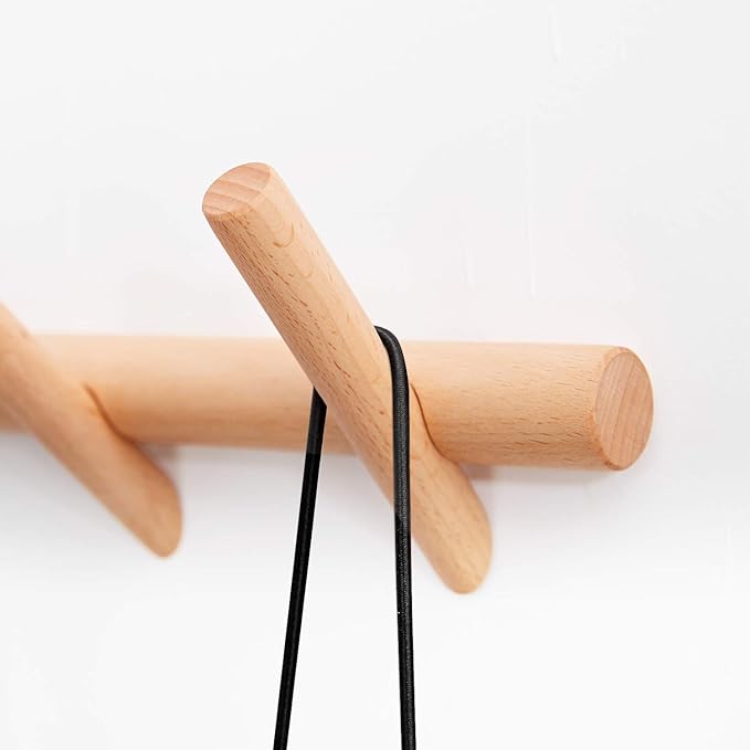 Wood Coat Hooks Wall Mounted Hat Rack Tower Hanger Wall Hooks Decorative Hanger with Pegs Entryway Bedroom Bathroom（Beech Wood,5 Hooks）