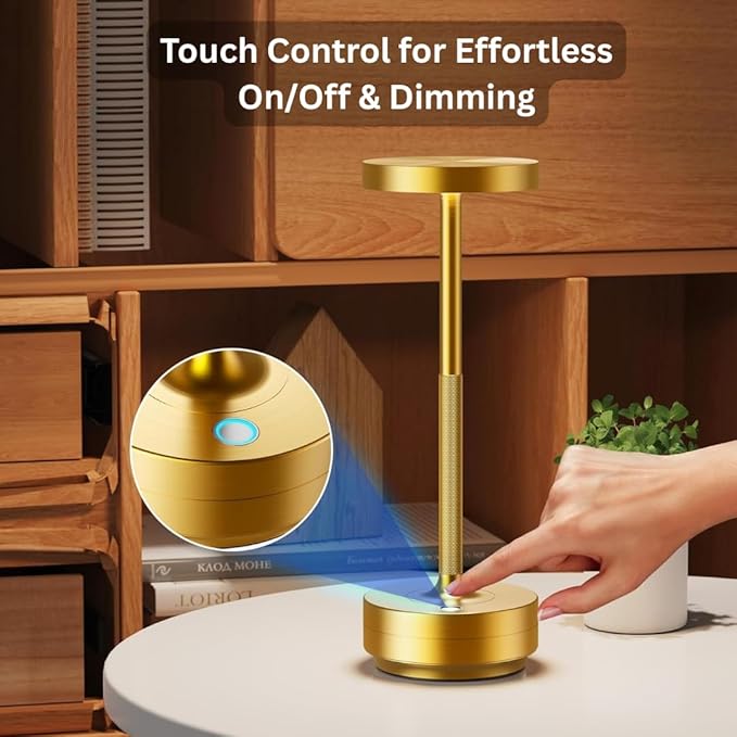 2 Pack Cordless Table Lamp Rechargeable - Waterproof, Touch 3-Color Lighting Portable LED Table Light for Outdoor,Patio,Restaurant.(2 Pack Gold)