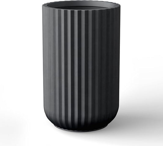 Kante Tall Fulted Planter, 17.7 Inch Tall Round Concrete Plant Pots with Drainage Hole and Rubber Plug, Modern Decor for Indoor Outdoor Plants, Flower, Black