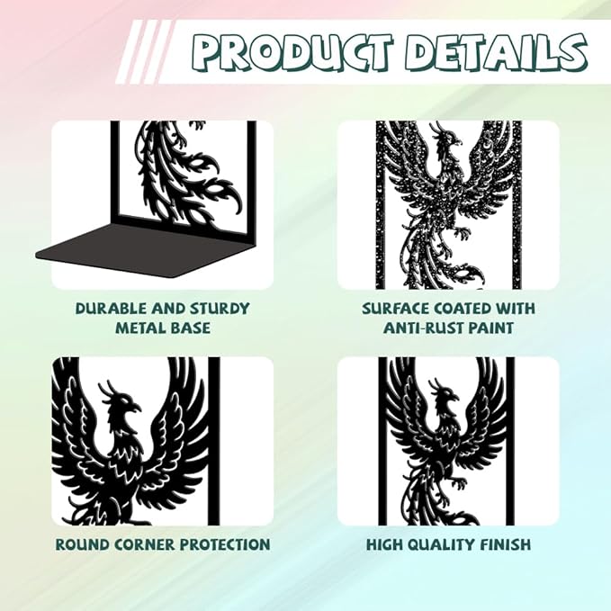 Peacoblue Metal Bookends for Shelves, Modern Decorative Heavy Duty Study Book Ends Stoppers for Office, Desk, Shelf, Room 5.3"x4.3"x7.9" Cast Iron Simple Tall Bookends 1 Pair (Phoenix)