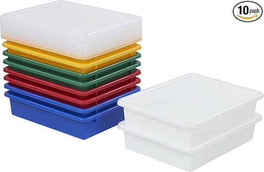 ECR4Kids Letter Size Tray with Lid, Storage Bin, Assorted, 10-Piece