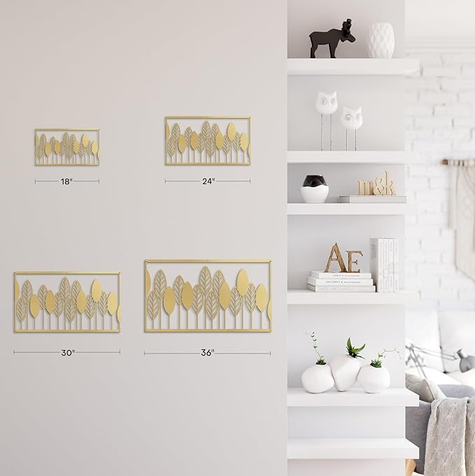 SIGNLEADER Metal Wall Decor Leaf Forest Minimalist Modern Abstract Wall Sculpture Hangings Home Decoration for Living Room, Bedroom, Bathroom, Kitchen, Outdoor - 24" Gold
