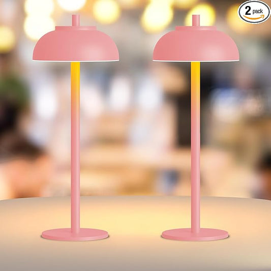 Pink Table Lamp Set of 2 Rechargeable,Table Lights Battery Operated-IP65 Waterproof-for Outdoor Patio/Restaurants/Home/Dinner/Table Lighting-Touch Control & Dimmable