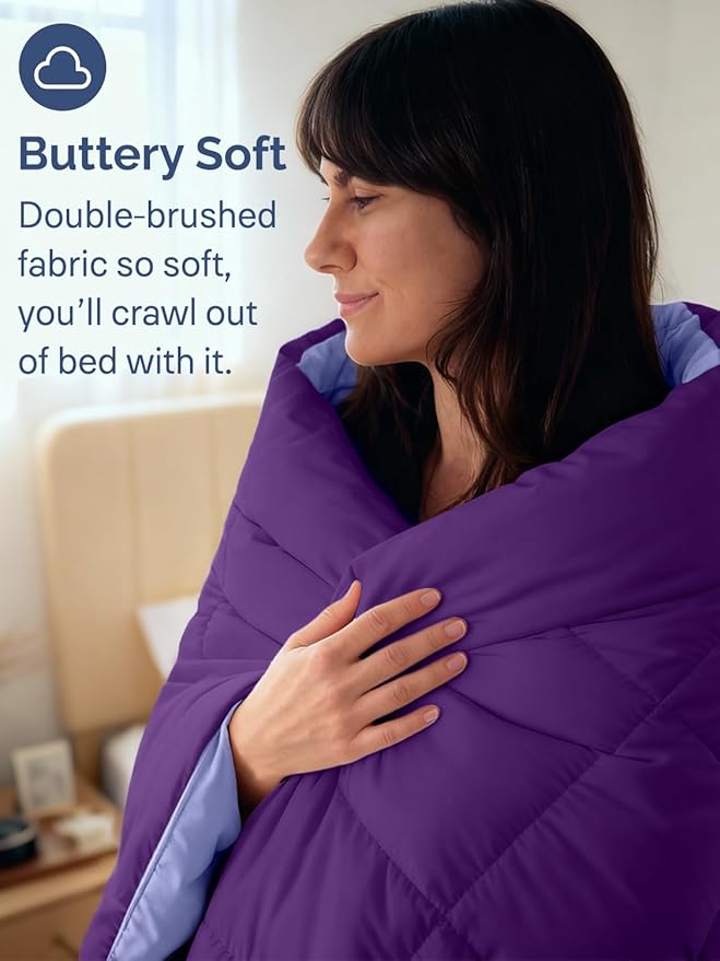 Queen Size, Purple & Lavender Reversible Alternative Down Comforter - Warm, Lightweight Breathable Hotel Quality Bedding Set - All Season Fluffy Oversized Cooling Microfiber Duvet Insert Comforter