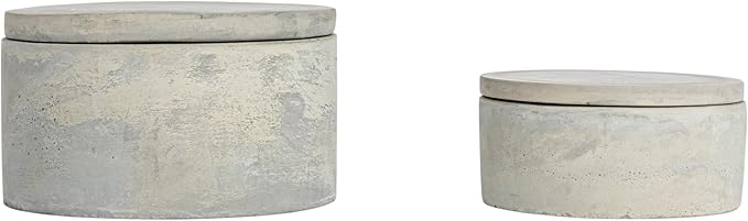 Bloomingville A75500081 Set of 2 Grey Round Decorative Cement Lids Boxes