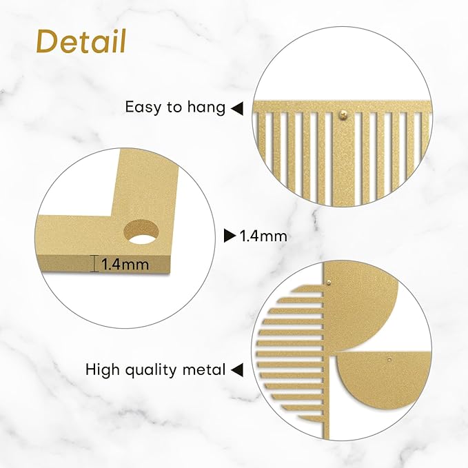 SIGNLEADER Metal Wall Decor Boho Geometric Lines Minimalist Modern Luxury Wall Sculpture Hangings 3D Statue Home Decoration for Living Room, Bedroom, Bathroom, Kitchen, Fireplace, Office - 18" Gold