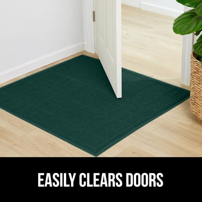 GORILLA GRIP Dirt Grabber Mesh Doormat, Low-Profile, Stain and Fade Resistant Heavy Duty Quick Dry Striped Doormats, Mats for Indoor or Outdoor Entry, Shoe Scraper, Garage Entrance Mat 47x35, Green