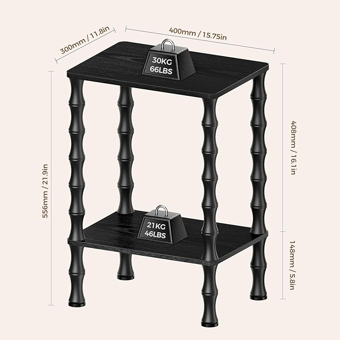 Side Table, 2-Tier End Table with Storage Shelf, Night Stand for Small Spaces, Modern Coffee Tables for Living Room, Bedroom (1, Black)