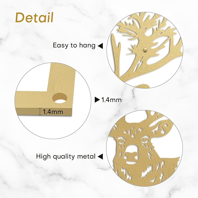 SIGNLEADER Metal Wall Art Decor Christmas Deer Minimalist Modern Abstract Wall Sculpture Hangings Home Decoration for Living Room, Bedroom, Bathroom, Kitchen, Outdoor - 18" Gold