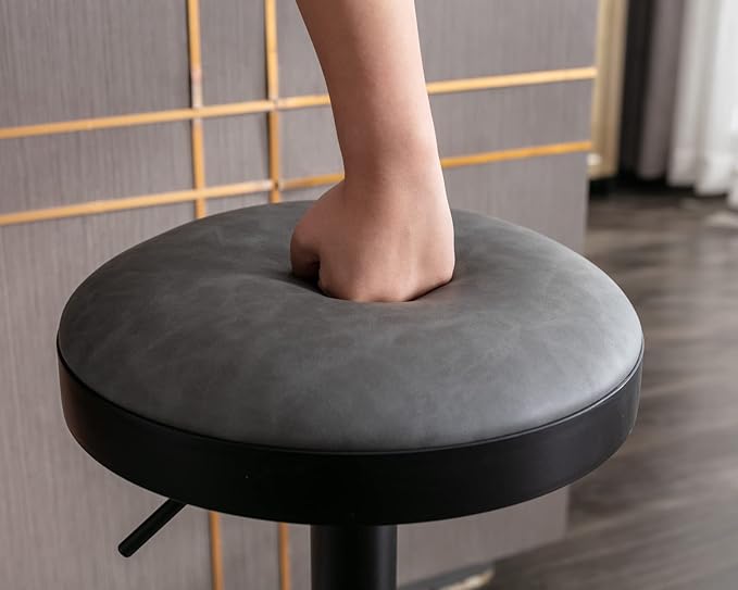 CIMOTA Swivel Round Bar Stools Set of 1 Backless Adjustable Counter Height Barstools Modern Industrial PU Leather Bar Stool Chair for Kitchen/Home Bar/Pub/Bistro/Office, Retro Grey