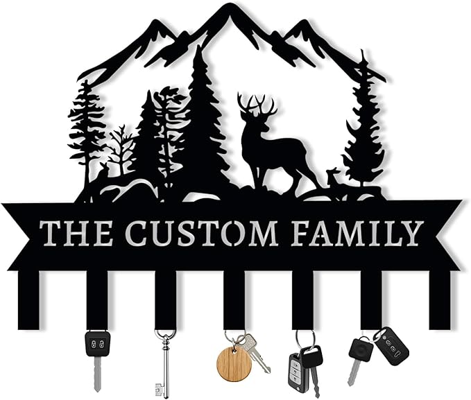 Personalized Metal Key Holder for Wall, Custom Deer Name Hooks, Name Letter Wall Decoration Key Hook, Lodge Decor, Key Rack for Entryway, Key Organizer for Living Room, Hunter Gift, Deer Cabin Sign