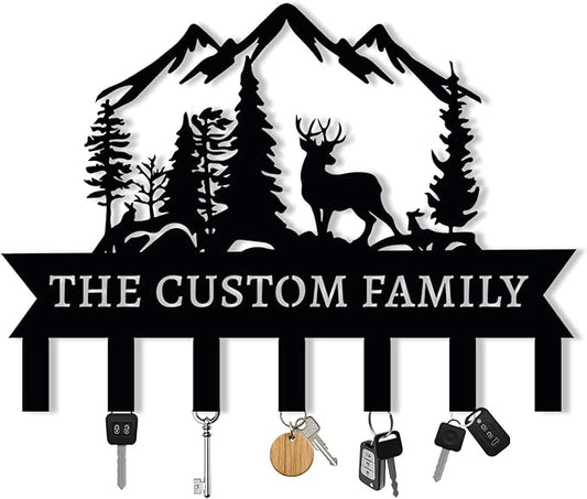 Personalized Metal Key Holder for Wall, Custom Deer Name Hooks, Name Letter Wall Decoration Key Hook, Lodge Decor, Key Rack for Entryway, Key Organizer for Living Room, Hunter Gift, Deer Cabin Sign