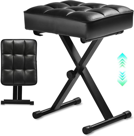 Keyboard Bench Adjustable Piano Stool - Extra Comfortable Piano Bench with High Rebound Sponge Cushion,No Deformation,Superior Support,X-Style Portable Foldable Piano Chair, 3 Height Adjustment(Black)