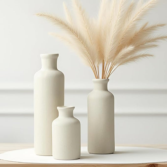 Modern Ceramic Vase Set of 3, Beige Colors, Decorative Bottles for Home, Farmhouse Rustic Decor, Housewarming Gifts, Wedding Gifts, Bridal Shower Gifts, Birthday Gifts for Women (Beige)