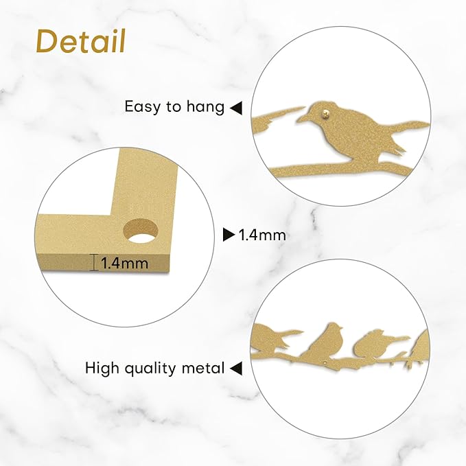 SIGNLEADER Metal Wall Art Decor Birds Standing on Branches Minimalist Modern Abstract Wall Sculpture Hangings Home Decoration for Living Room, Bedroom, Bathroom, Kitchen, Outdoor - 18" Gold