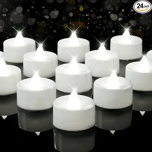 BEICHI Flameless Candles, 24Pack Battery Operated Candle, LED Tea Lights Candles Battery Operated, Flickering Fake Votives for Wedding Halloween Christmas Diwali- Pure White Light