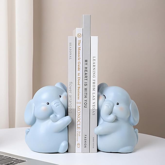 Cute Hug Elephants Decorative Bookends, Unique Book Ends to Hold Books Creative Resin Book Holder Stopper for Home Office Desk Bookshelf Decoration