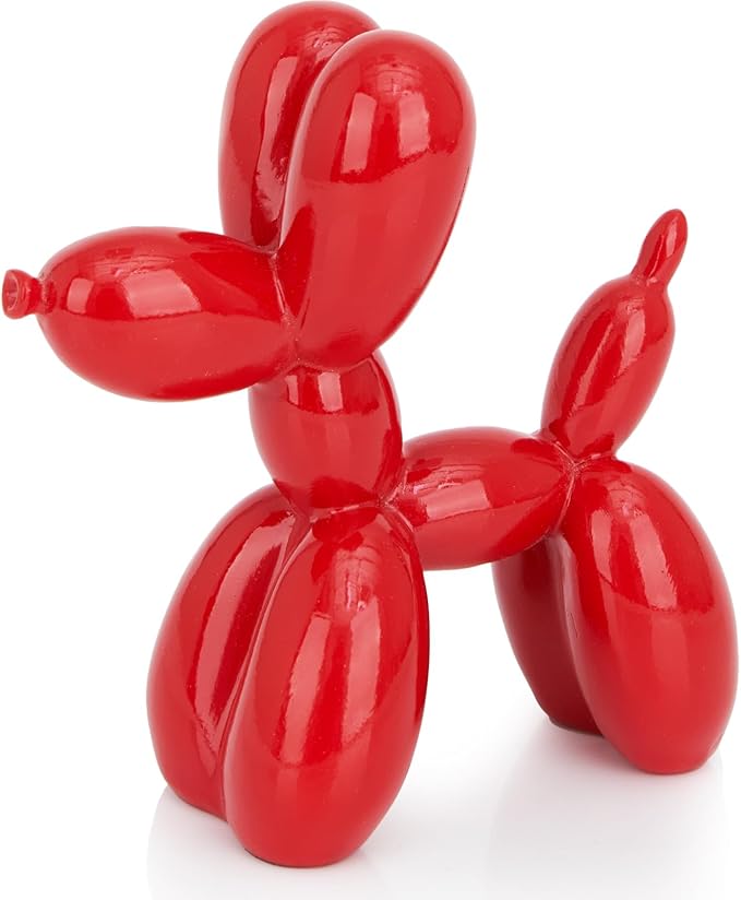 Vibrant Red Balloon Dog Statue Decor, 4 inch Small Knick Knacks Balloon Animal for Shelf Decor