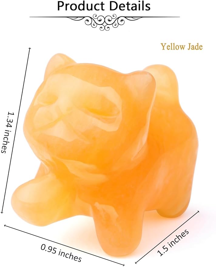 Jovivi Natural Topaz Crystal Cat Statue Home Decor Carved Gemstone Cats Figurine Collectibles Pocket Sculpture Pet Memorial Decorative Ornament Gift for Cat Lovers