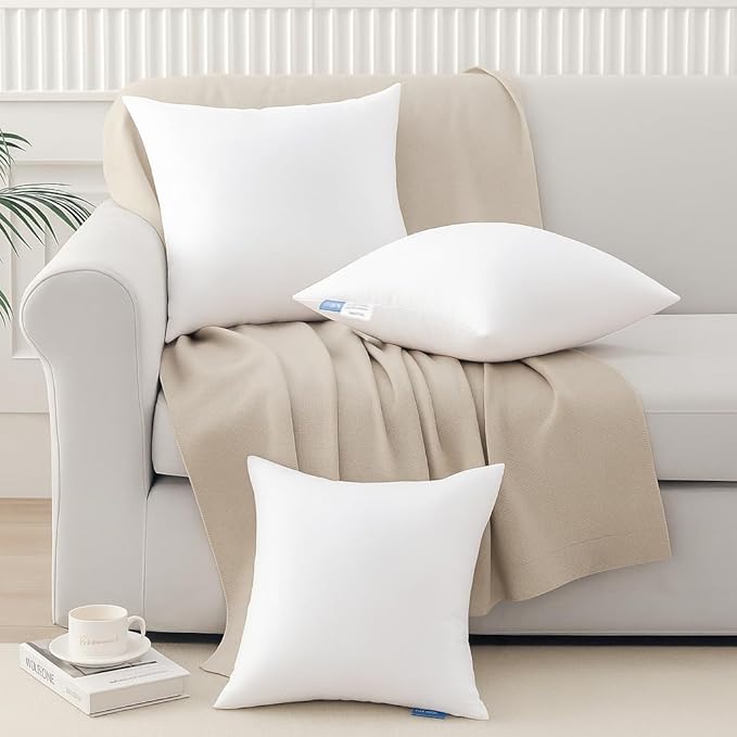Leeden 20x20 Pillow Inserts, 20 Inch Decorative Throw Pillow Inserts, Soft Fluffy Square Throw Pillows for Couch, Sofa, Bed, and Home Decor White Cushion Pack of 2