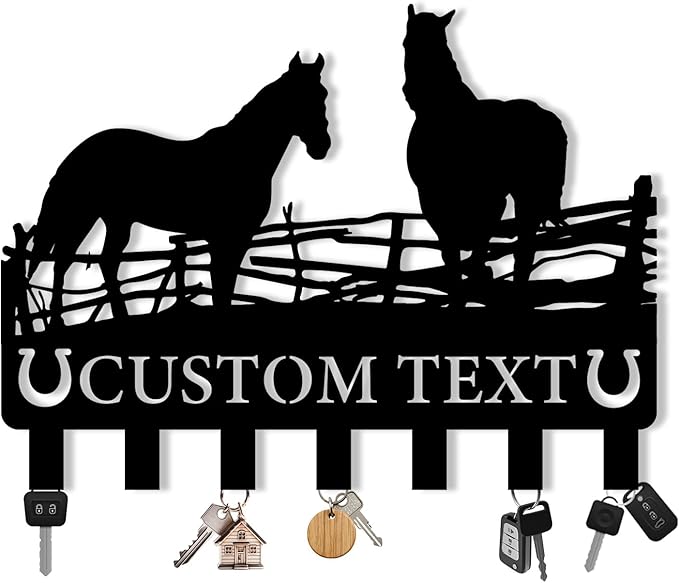 Personalized Metal Key Holder for Wall, Metal Wall Mount Custom Horse Name Hooks, Horse Ranch Key Hooks, Farm Key Hanger Decor, Key Rack for Hallway, Key Organizer for Living Room, Housewarming Gift