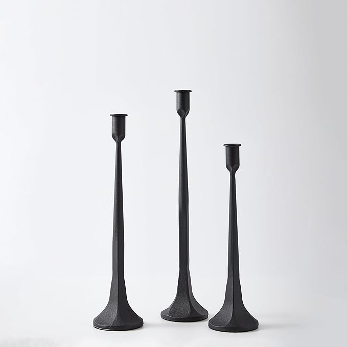 Denique Iron Taper Candle Holder Set of 3, Black Candlestick Holders Decorative Candle Stand, Tapered Candle Holders Tall Set for Wedding, Dining Table, Home Decoration (Black)