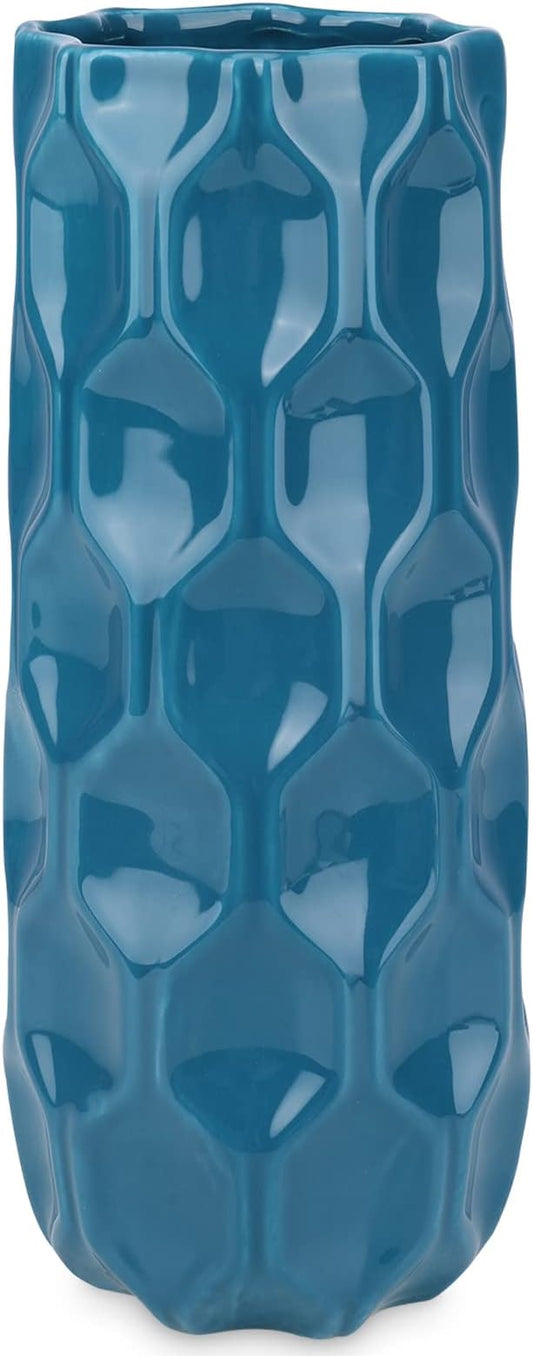 Bdor Ceramic Vase, 11in Flower Vase, Blue Honeycomb Vase for Room Decor, Modern Farmhouse Home DéCor Accents, Living Room Decor, Book Shelf, Mantel and Minimalism Dining Coffee Table Decor.